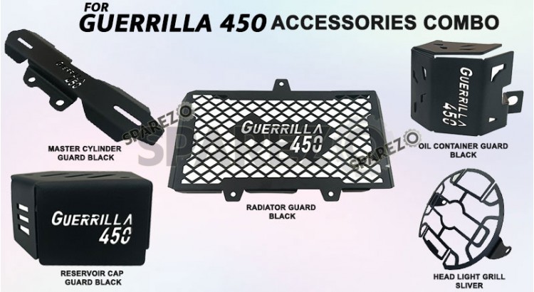 Fit For Royal Enfield Guerrilla 450 Accessories Combo Pack Black 5 Pcs - SPAREZO